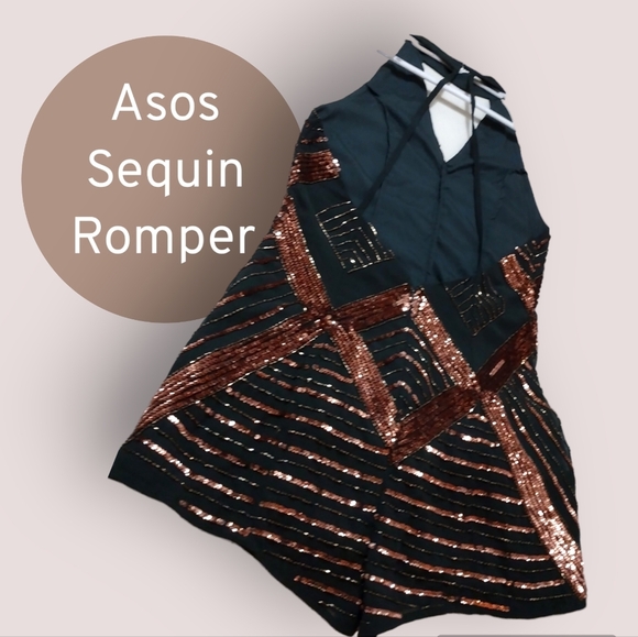 ❤️ASOS Green & Bronze Sequin Romper Sz 4 - Picture 4 of 8